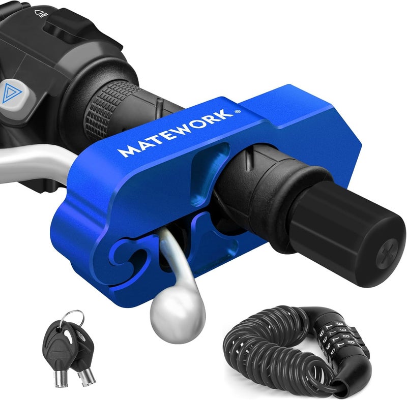 Matework Motorcycle Lock Anti Theft Heavy Duty, Motorcycle Handlebar with Helmet Lock, Universal Motorcycle Blue - Image 1